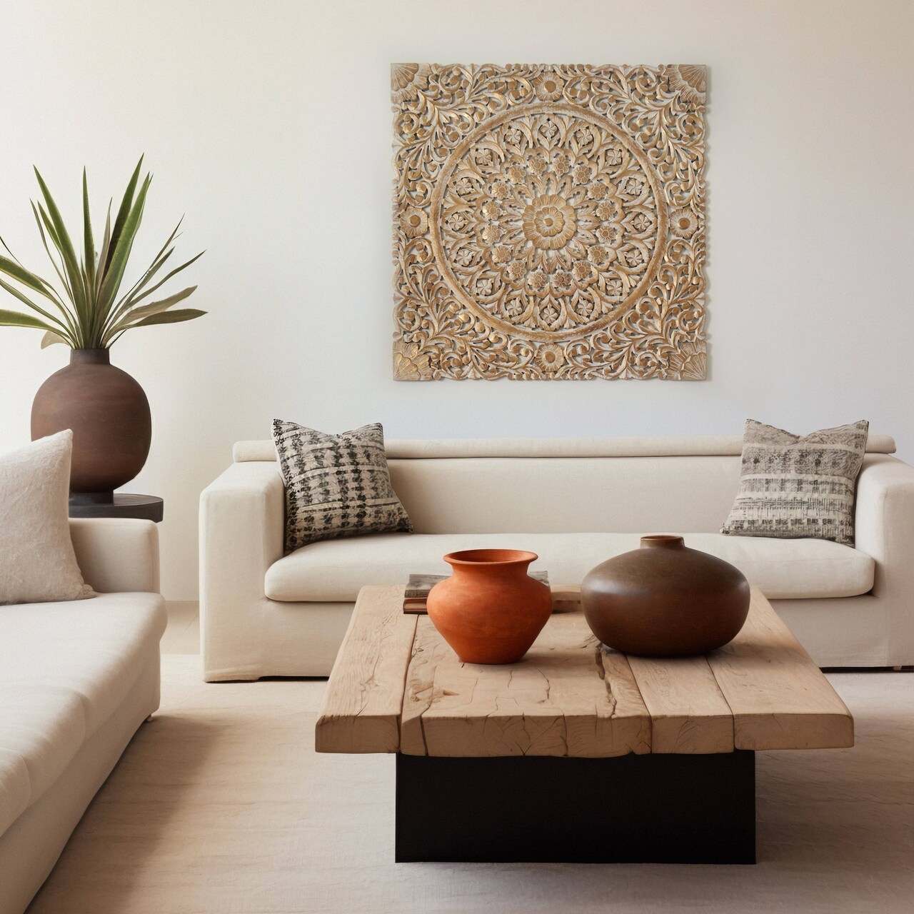 Wooden Floral Hand Carved Mandala Square Wall Decor - 48" x 48"